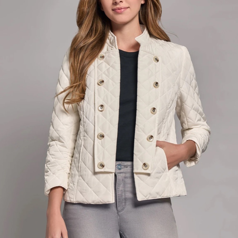 Jones New York Quilted Button-Detail Military Band Jacket NWT